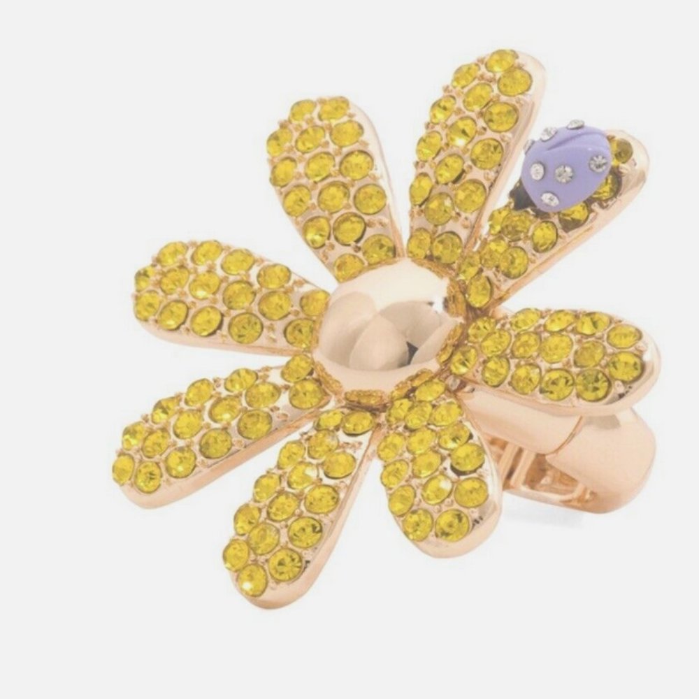 Betsey Johnson Daisy Ladybug Pave Crystal Cocktail Ring Stretchy NWT